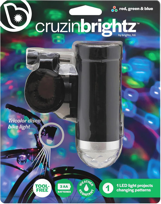 Brightz CruzinBrightz Disco Party LED Bicycle Light,Three Colors - Flashing Rotating Color Pattern - Night Riding Bicycle Light - Mounted on Handlebar Or Bicycle Frame - Interesting Bicycle Accessories